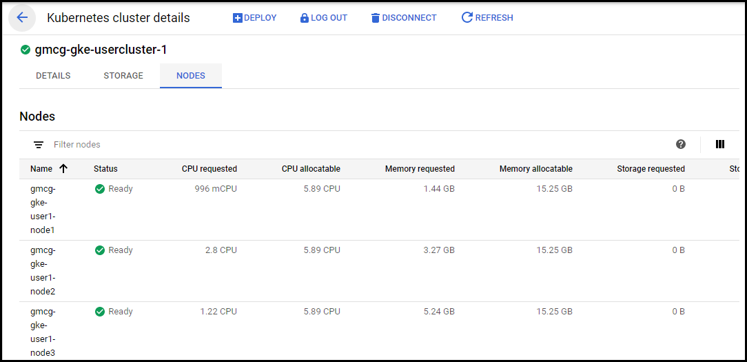 "Cloud console - user cluster nodes"