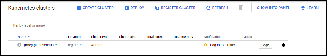 "Cloud console - user cluster"