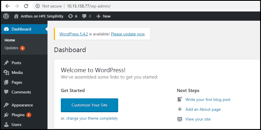 "WordPress admin dashboard"