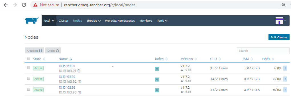 "Admin cluster nodes"