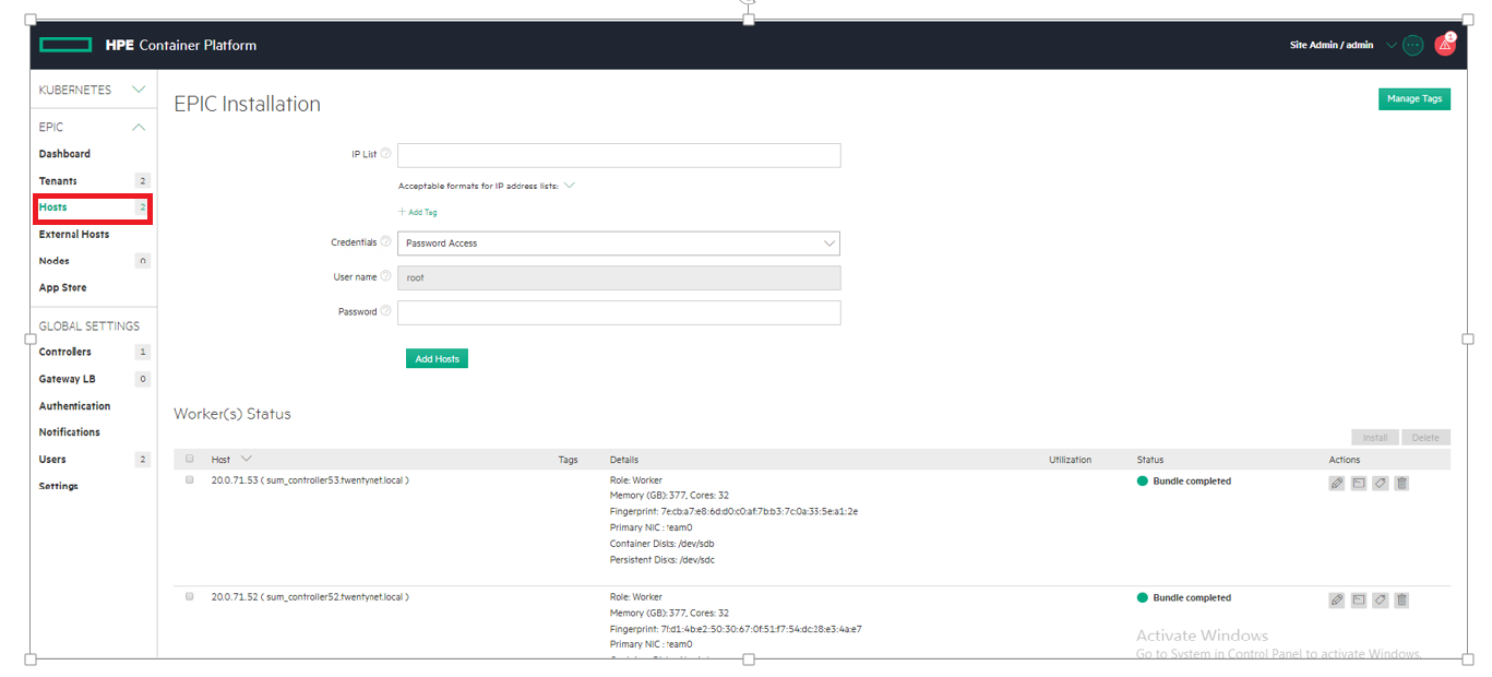 Adding worker hosts on HPE Ezmeral Container Platform