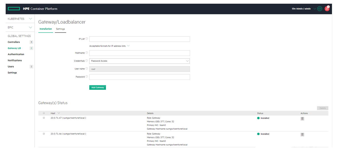 Adding Gateway and seeing status