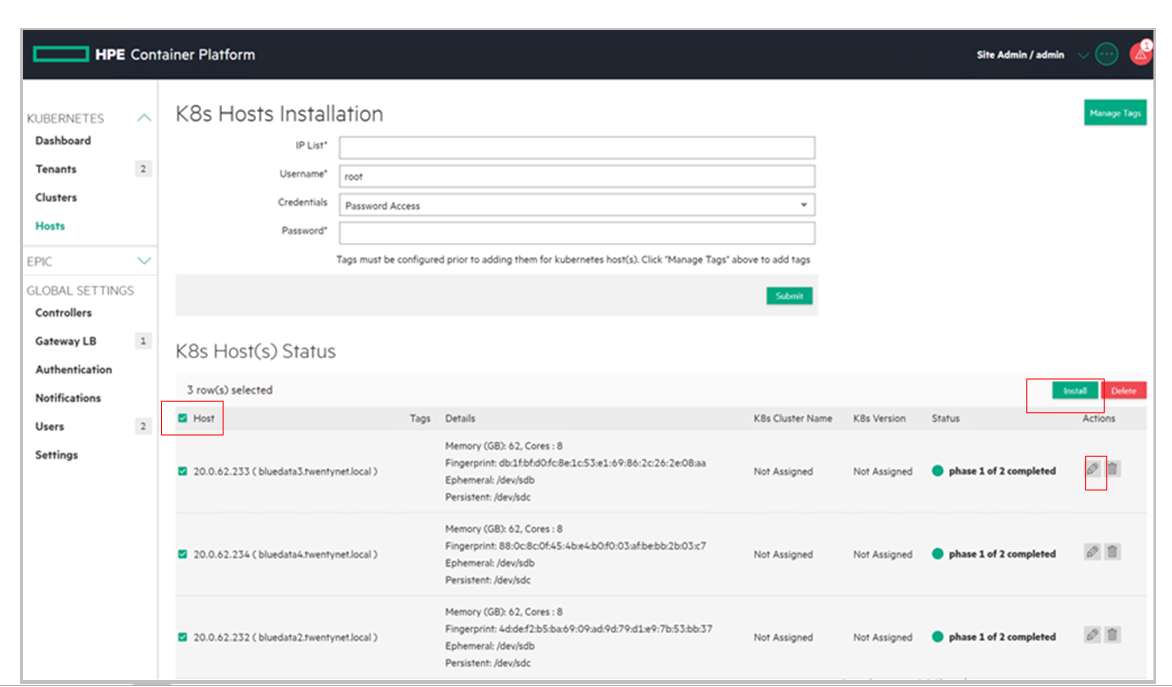 Configuring and confirming storage allocation for the node