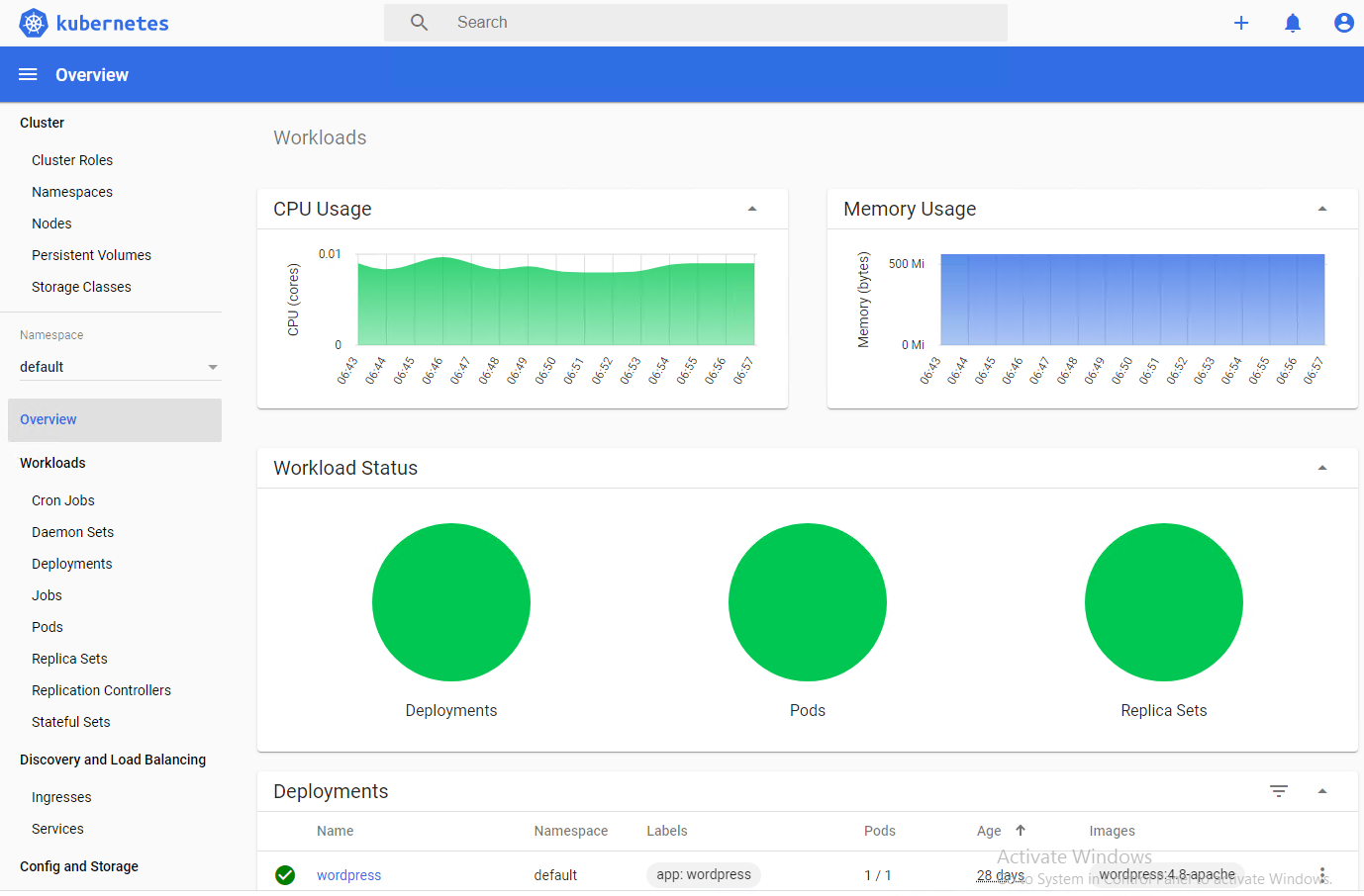 HPE Container Platform Kubernetes Dashboard