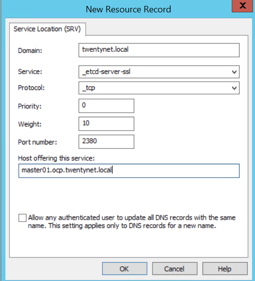 Creating an SRVrecord